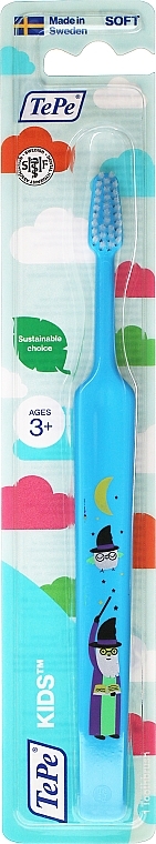Детская зубная щетка, мягкая, от 3 лет, голубая - TePe Kids Extra Soft — фото N1