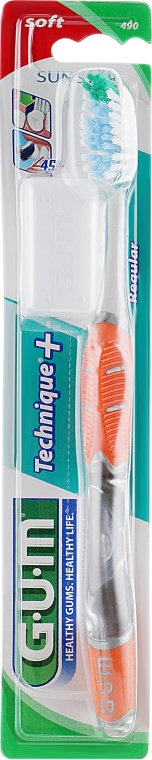 Зубная щетка, мягкая "Technique+", оранжевая - G.U.M Soft Regular Toothbrush — фото N1