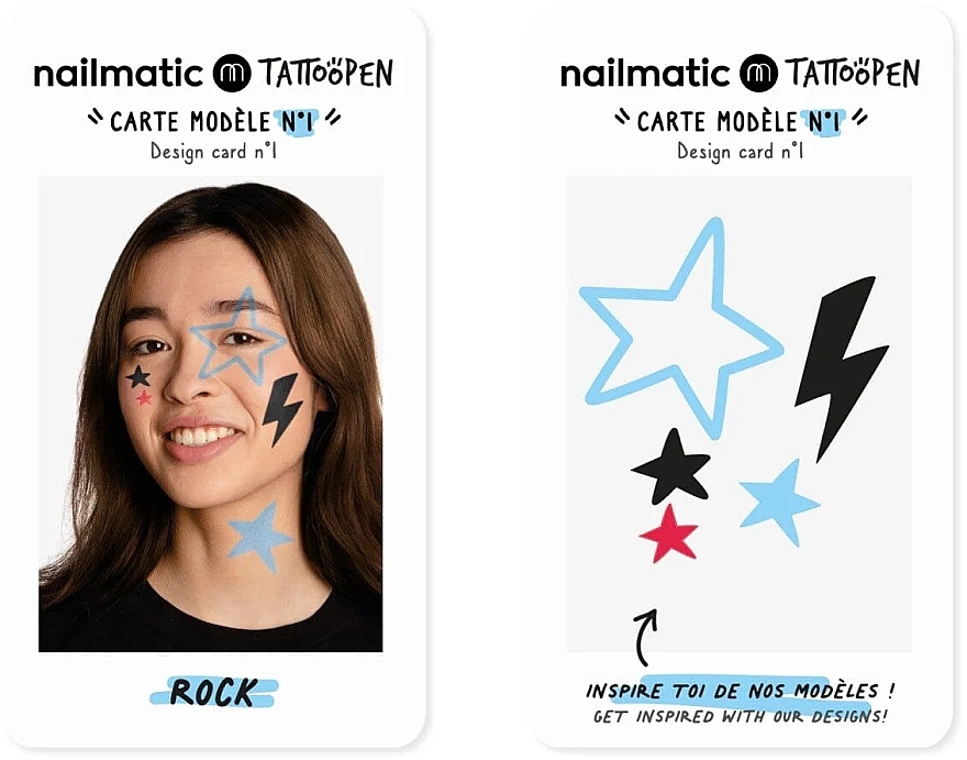 Набор для временных тату - Nailmatic Tattoopen Duo Set Rock (pen/2x2.5g + kards/4pcs) — фото N3