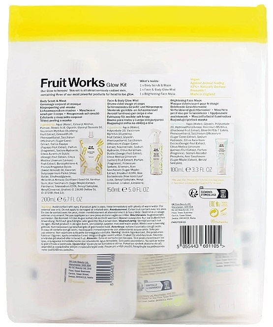 Набор - Fruit Works Glow Kit (f/mask/100ml + f/body/mist/150ml + f/body/scrub/200ml) — фото N2