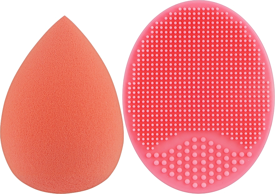 Набор спонжей для макияжа и умывания, 2 в 1, PF-52, оранжевый + светло-розовый - Puffic Fashion — фото N1