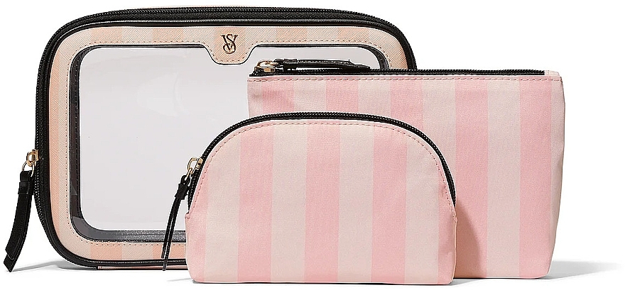 Косметичка 3в1, біло-рожева смужка - Victoria's Secret 3-Piece Makeup Bag Iconic Stripe — фото N1
