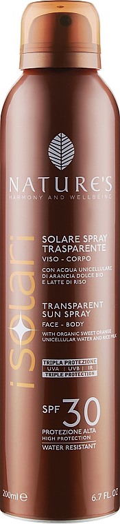Солнцезащитный спрей - Nature's Transparent Sun Spray SPF 30 
