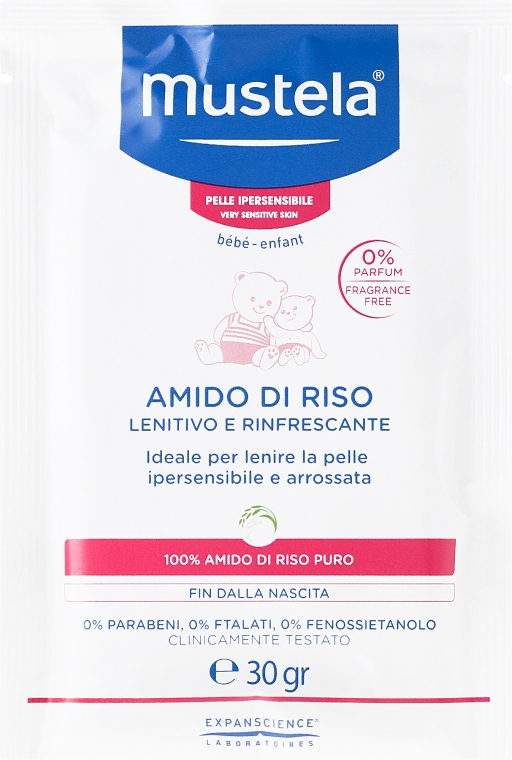 Успокаивающий и освежающий рисовый крахмал для ванн - Mustela Amido Di Riso Lenitivo E Rinfrescante — фото N3