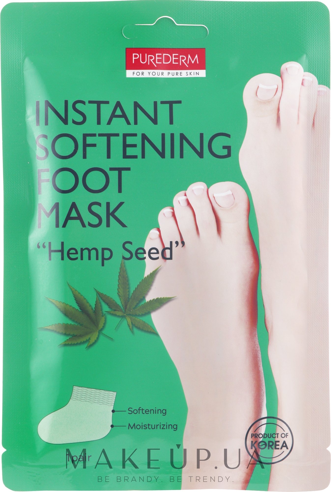 Смягчающая маска для ног c маслом семян конопли - Purderm Instant Softening Foot Mask "Hemp Seed" — фото 34g