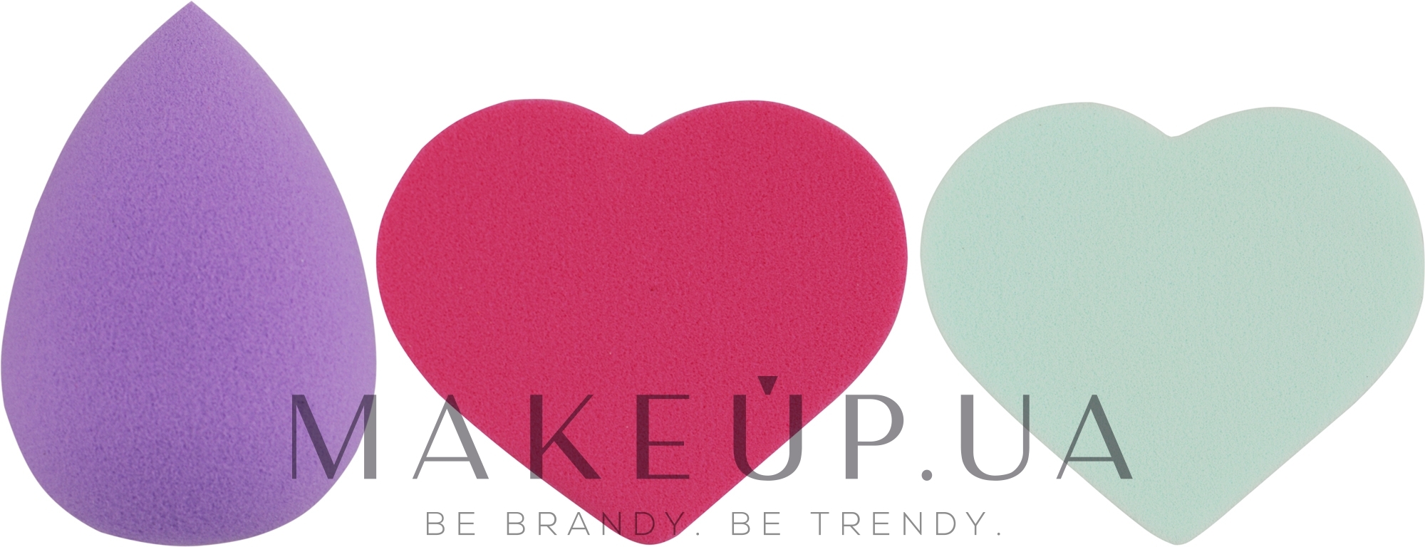 Набір спонжів для макіяжу Beauty Blender, крапля + 2 серце, MIX (фіолетовий + малиновий + світло-м'ятний) - Puffic Fashion PF-229 — фото 3шт