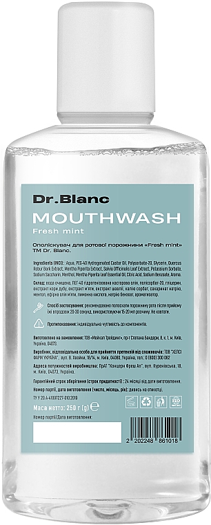 Ополіскувач для порожнини рота "Fresh Mint" - Dr.Blanc Mouthwash Fresh Mint — фото N3