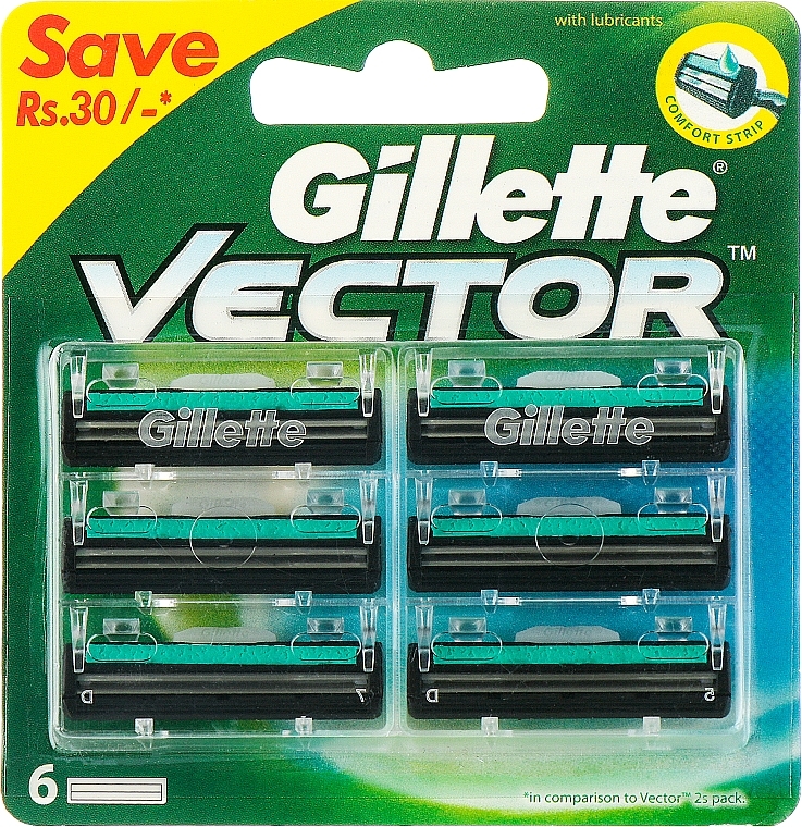 Сменные кассеты для бритья, 6 шт. - Gillette Vector  — фото N1
