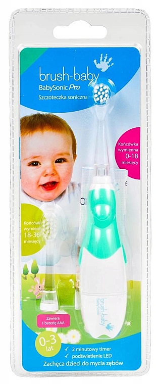 Электрическая зубная щетка, 0-3 лет, зеленая - Brush-Baby BabySonic Pro Electric Toothbrush — фото N1