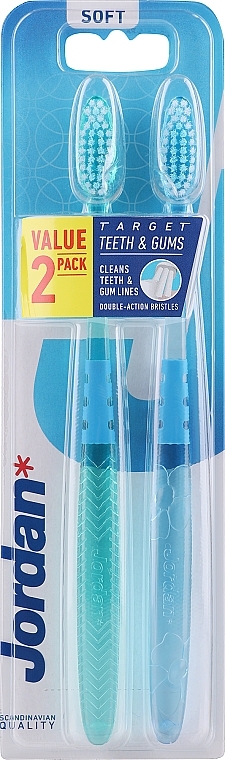 Зубная щетка мягкая, зеленая+голубая - Jordan Target Teeth Toothbrush — фото N2