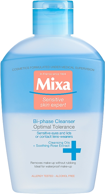 Двуфазная жидкость для снятия макияжа с глаз - Mixa Optimal Tolerance Bi-Phase Cleanser — фото N1
