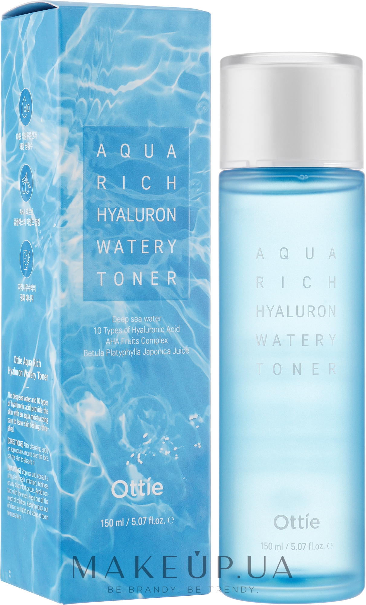 Тонер для обличчя з комплексом гіалуронової кислоти - Ottie Aqua Rich Hyaluron Watery Toner — фото 150ml