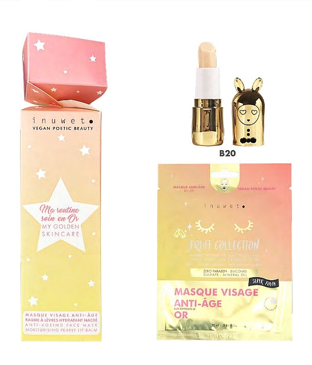 Набор - Inuwet My Golden Skincare Cracker (lip/balm/3.5g + f/mask/30ml) — фото N1