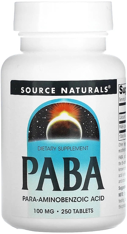 Диетическая добавка "Paba" (пара-аминобензойная кислота), 100 мг - Source Naturals PABA — фото N1