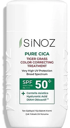 Вирівнювальний сонцезахисний флюїд для обличчя з SPF50+ - Sinoz Pure Cica Color Correcting Treatment Fluid Sunscreen SPF50+ — фото N1