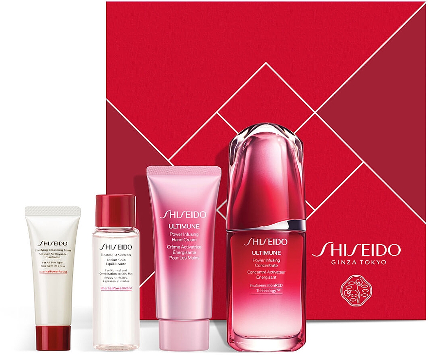 Набір - Shiseido Ultimune Holiday Kit (f/conc/50ml + clean foam/15ml + f/lot/30ml + h/cr/40ml) — фото N1