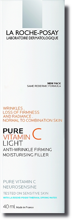 Антивозрастной увлажняющий крем-филлер комплексного действия для нормальной и комбинированной чувствительной кожи лица - La Roche-Posay Pure Vitamin C Light — фото N2