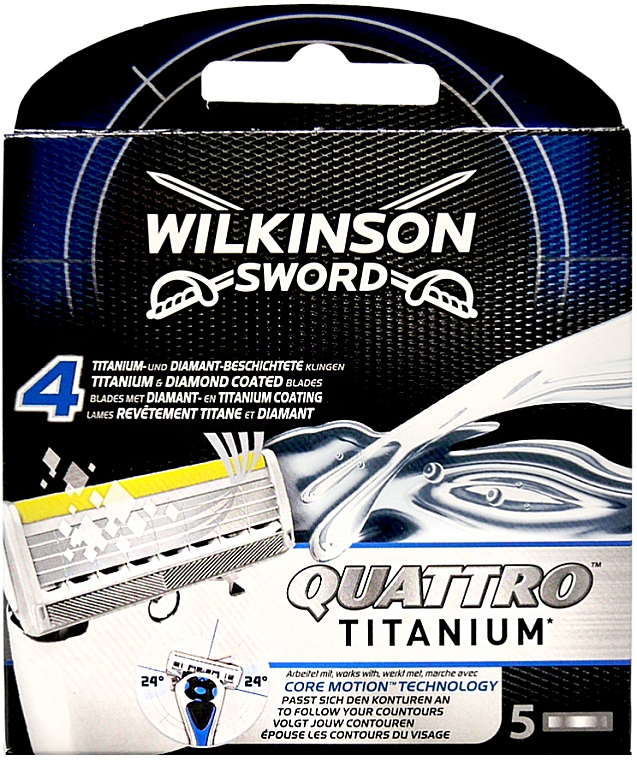 Змінні касети для бритви, 5 шт. - Wilkinson Sword Quattro Titanium Core Motion Blades — фото N1