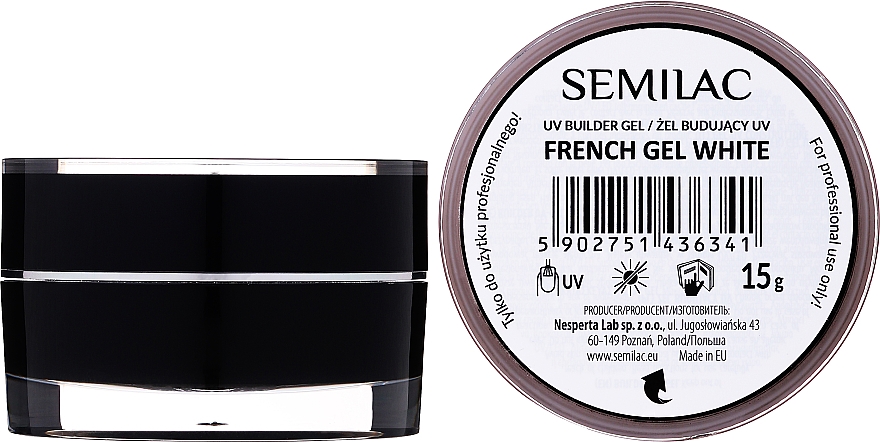 Будівельний гель для нарощування нігтів - Semilac UV Builder Gel French White — фото N1