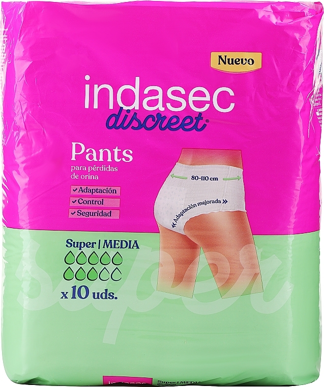 Гігієнічні прокладки, 10 шт. - Indasec Discreet Pant Medium Super — фото N1