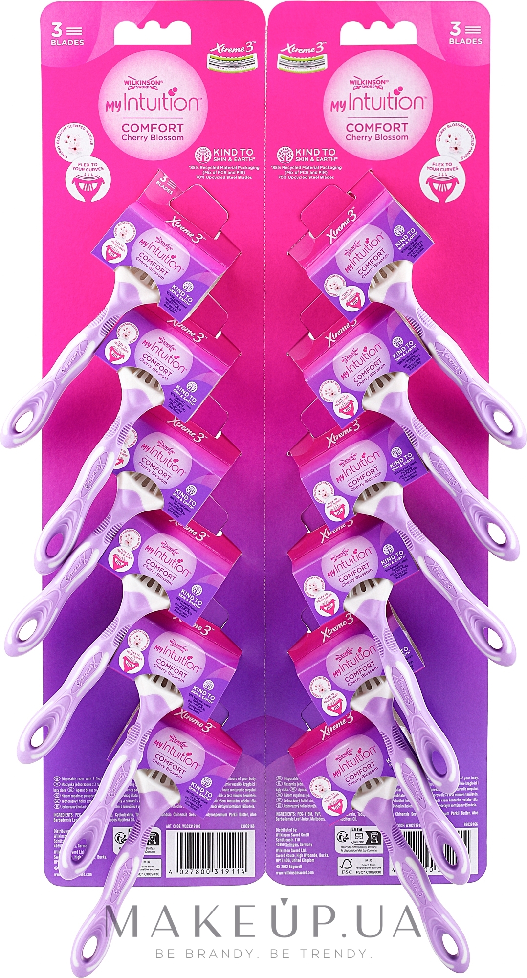 Женские одноразовые бритвы с тремя лезвиями, 12 шт. - Wilkinson Sword Xtreme 3 My Intuition Comfort Cherry Blossom  — фото 12шт