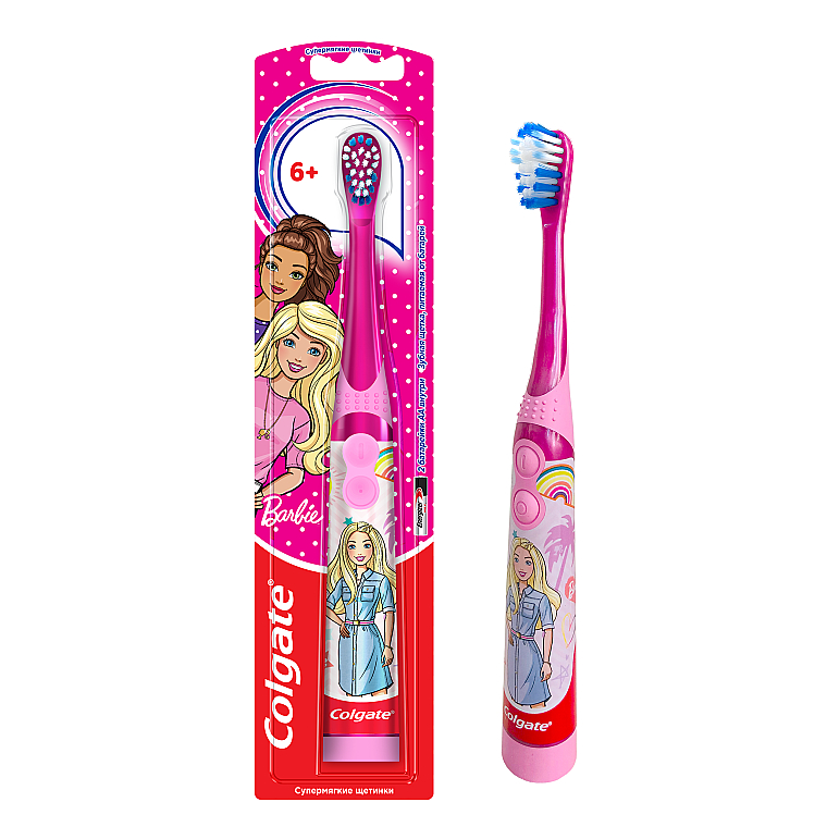 Дитяча електрична зубна щітка, суперм'яка, Barbie, рожева 3 - Colgate Electric Motion Barbie — фото N1