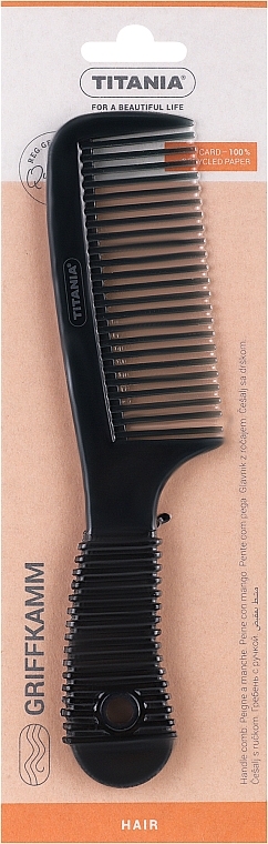 Гребень для волос, 20.5 см, с резиновой ручкой, темно-серый - Titania — фото N1