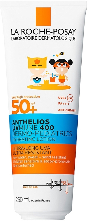 Сонцезахисне водостійке зволожувальне молочко для чутливої шкіри дітей, захист від UVB та дуже довгих UVA променів SPF50+ - La Roche-Posay Anthelios UV Mune 400 Lotion