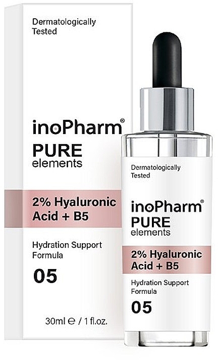 Сироватка для обличчя з 2% гіалуроновою кислотою й вітаміном В5 - InoPharm Pure Elements 2% Hyaluronic Acid + B5 — фото N1