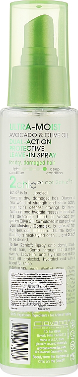 Зволожуючий спрей для волосся - Giovanni 2chic Ultra-Moist Dual Action Protective Leave-In Spray Avocado & Olive Oil — фото N2