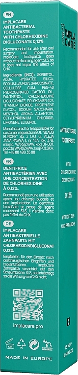 Антибактериальная зубная паста с биглюконатом хлоргексидина 0,12% - ImplaCar — фото N3