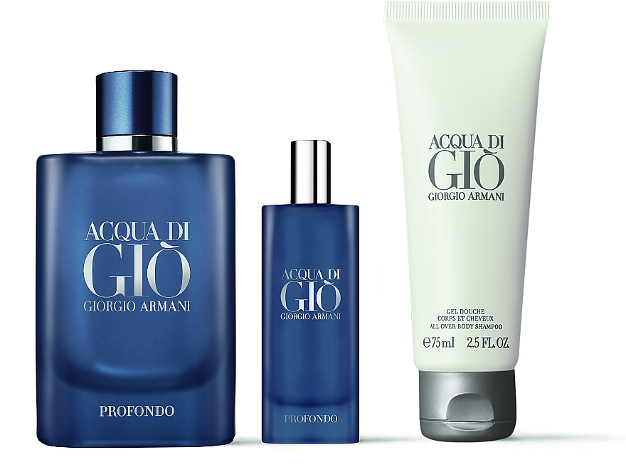 Giorgio Armani Acqua di Gio Profondo - Набор (edp/125ml + edp/15ml + b/shm/75ml) — фото N2