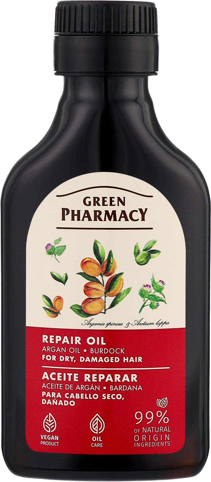 Реп'яхова і арганова олії для волосся - Green Pharmacy Regenerating Burdock & Argan Hair Oil — фото 100ml