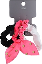 Резинки для волосся "Метелик", AT-14, біла + чорна + рожева в горошок - Dini Every Day — фото N1