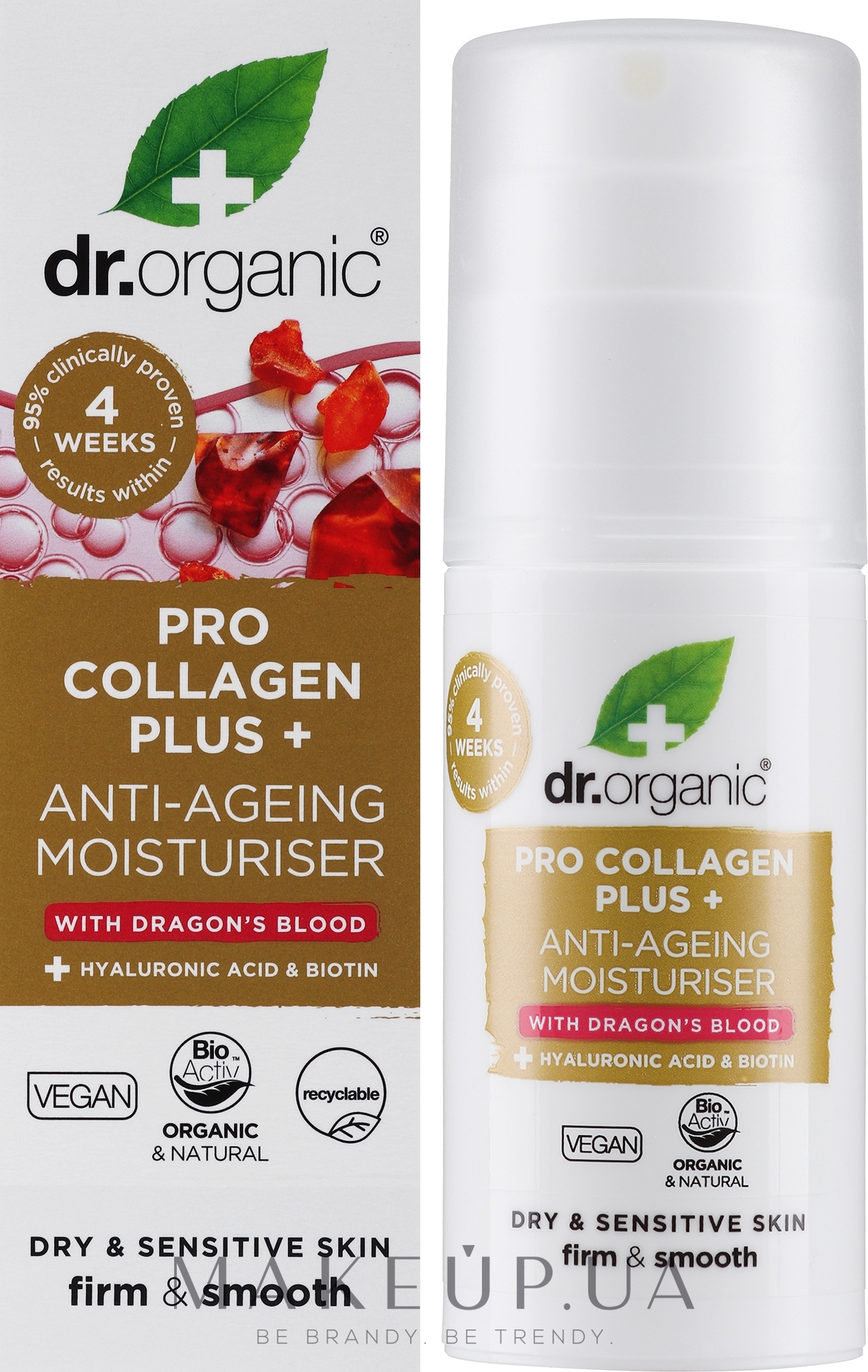 Антивіковий крем для обличчя з кров'ю дракона - Dr. Organic Pro Collagen Plus+ Anti Aging Moisturiser With Dragons Blood — фото 50ml