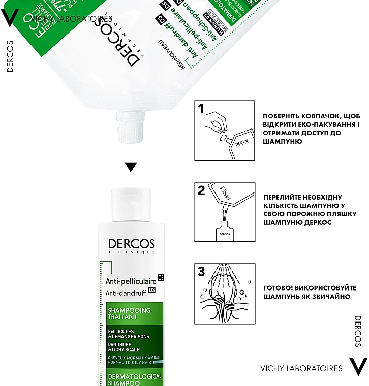 Шампунь от перхоти для нормальных и жирных волос - Vichy Dercos Anti-Pelliculaire Anti-Dandruff Shampooing (сменный блок) — фото N5