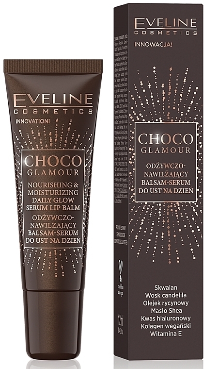 Живильний і зволожувальний бальзам-сироватка для губ - Eveline Cosmetics Choco Glamour Nourishing & Moisturizing Daily Glow Serum Lip Balm