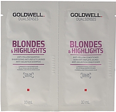 Набір - Goldwell Blondes&Highlights Anti-Yellow Set (shm/10ml + cond/10ml) — фото N1