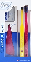 Набір, варіант 40 (рожевий, жовтий, рожевий) - Curaprox Ortho Kit (brush/1pcs + brushes 07,14,18/3pcs + UHS/1pcs + orthod/wax/1pcs + box) — фото N1