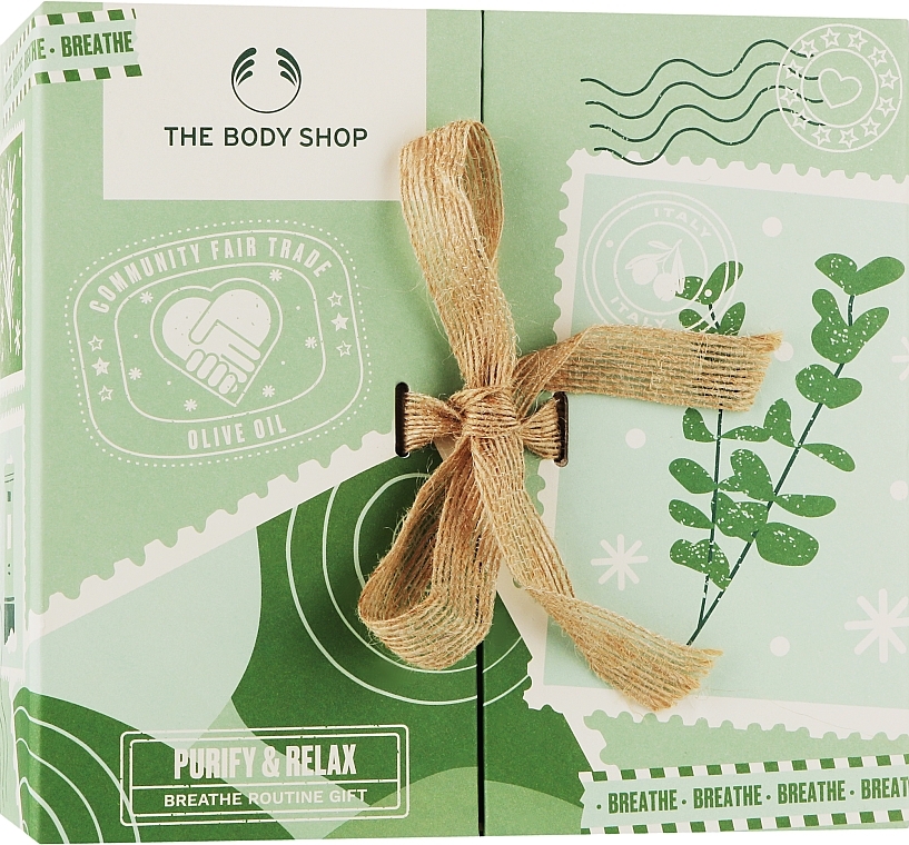 Набор - The Body Shop Purify & Relax Breathe Routine Gift Christmas Gift Set (wash/200ml + polish/200ml + oil/75ml) — фото N1
