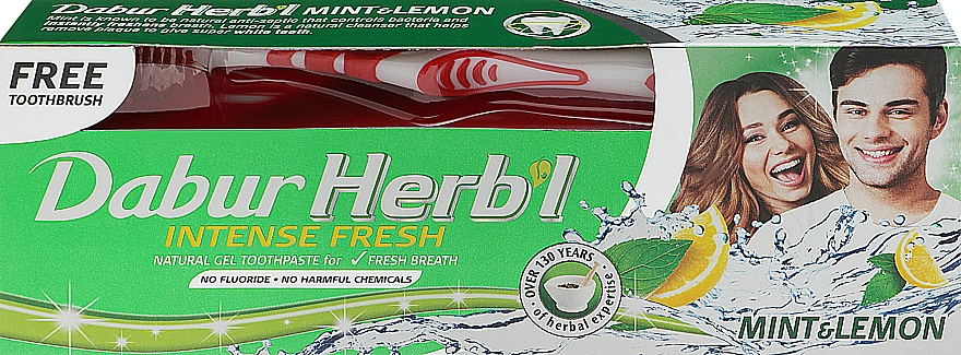 Набор "Mint & Lemon", красный - Dabur Herb`l (toothbrush/1шт + toothpaste/150g)