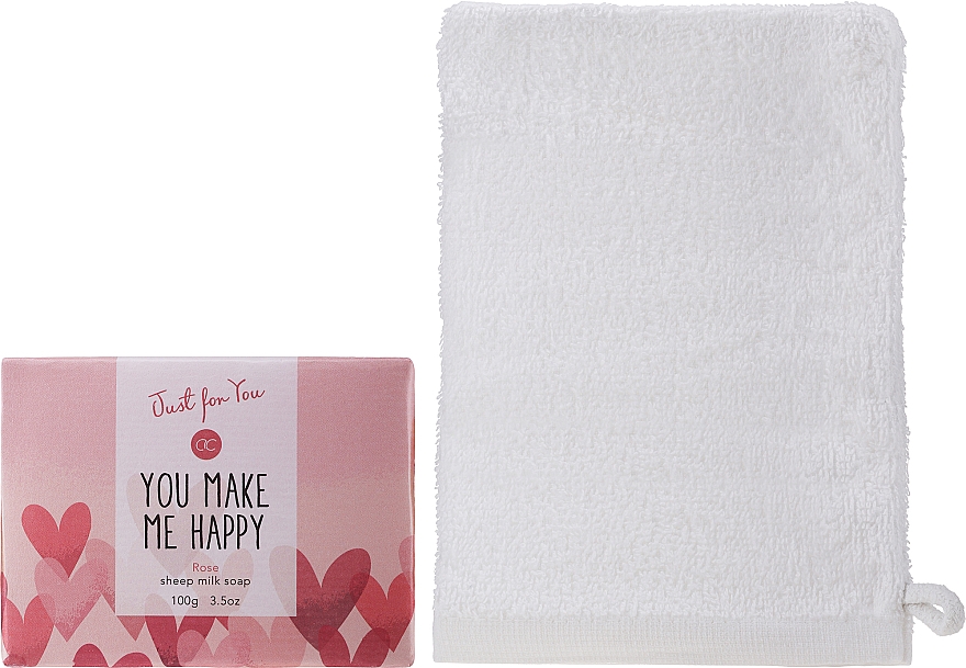 Набор для ванны "You make me happy" - Accentra Just For You Rose Sheep Milk Soap (soap/100g + bath/mitt/1pc) — фото N2