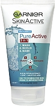 Парфумерія, косметика Гель для вмивання, маска, скраб для обличчя - Garnier Pure Active 3-in-1 Wash, Scrub and Mask