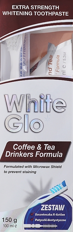Набор "Для любителей чая и кофе", бело-зеленая щетка - White Glo Coffee & Tea Drinkers Formula Whitening Toothpaste (toothpaste/100ml + toothbrush) — фото N2