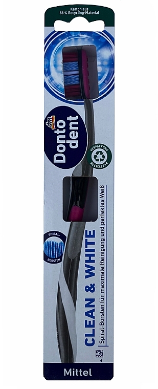 Зубна щітка, середньої жорсткості, чорно-малинова - Dontodent Perfect Clean & White Mittel — фото N1