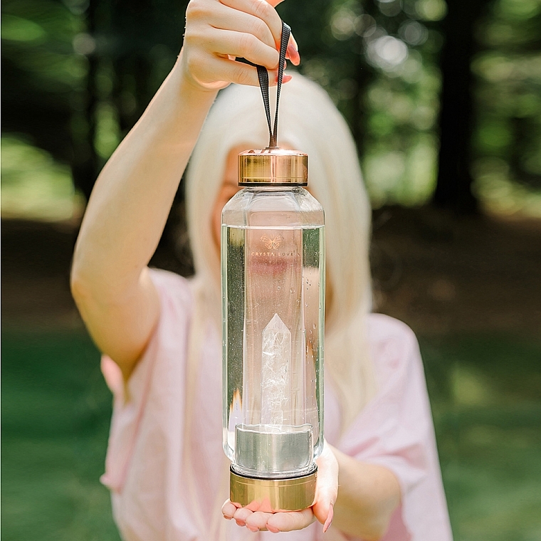 Скляна пляшка для води з гірським кришталем, 650 мл - Crystallove Hexagon Rock Crystal Bottle — фото N3