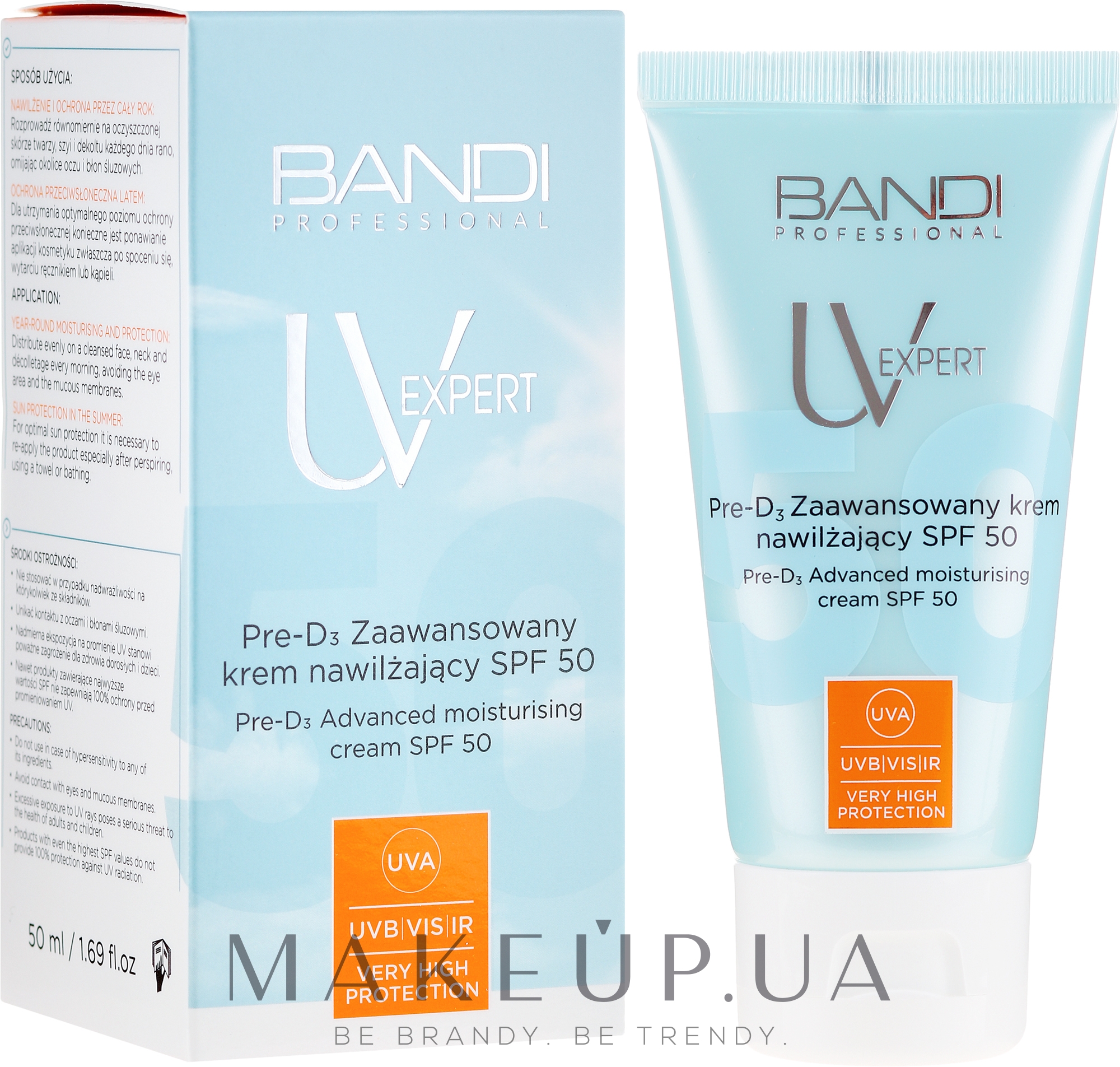 Сонцезахисний зволожувальний крем для обличчя - Bandi Professional UV Expert Advanced Moisturising Cream SPF50 — фото 50ml