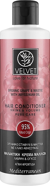 Кондиціонер для блиску та об'єму волосся - Velvet Love for Nature Organic Grape & Mastic Hair Conditioner — фото N1