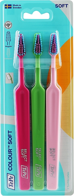 Набор зубных щеток, 3шт, розовая+салатовая+светло-розовая - TePe Colour Soft — фото N2