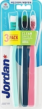 Зубна щітка середня (синя, рожева, бірюзова) - Jordan Clean Smile Medium — фото N1